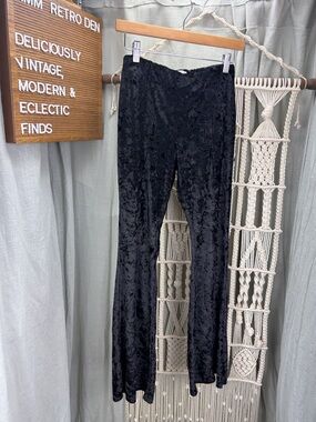 Altar’d State Crushed Black Velvet Flared Pants | Medium | Made in USA